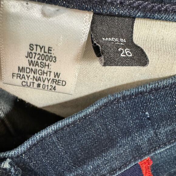 Veronica Beard Womens Carolyn 10" Baby Boot Cut Jeans Blue Red Dark Wash USA 26 - Picture 8 of 10